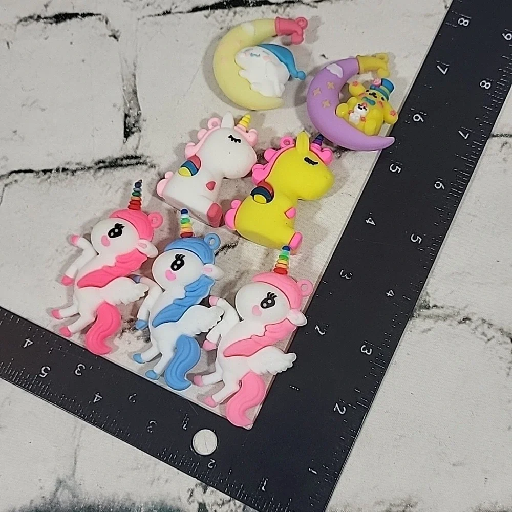 Rubber Vinyl Figural Charms Rainbow Unicorns Sleepy Moons Crafts Jewelry Lot 7pc